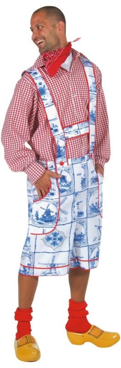 100% NL & Oranje Kostuum | Korte Tuinbroek Delfts Blauwe Tegel Man | Medium | Bierfeest | Verkleedkleding